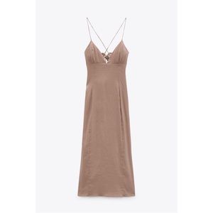 Zara linen brown midi dress